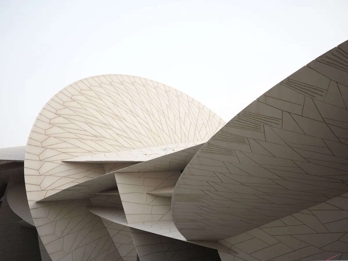 Overlapping pale architectural discs at the National Museum of Qatar